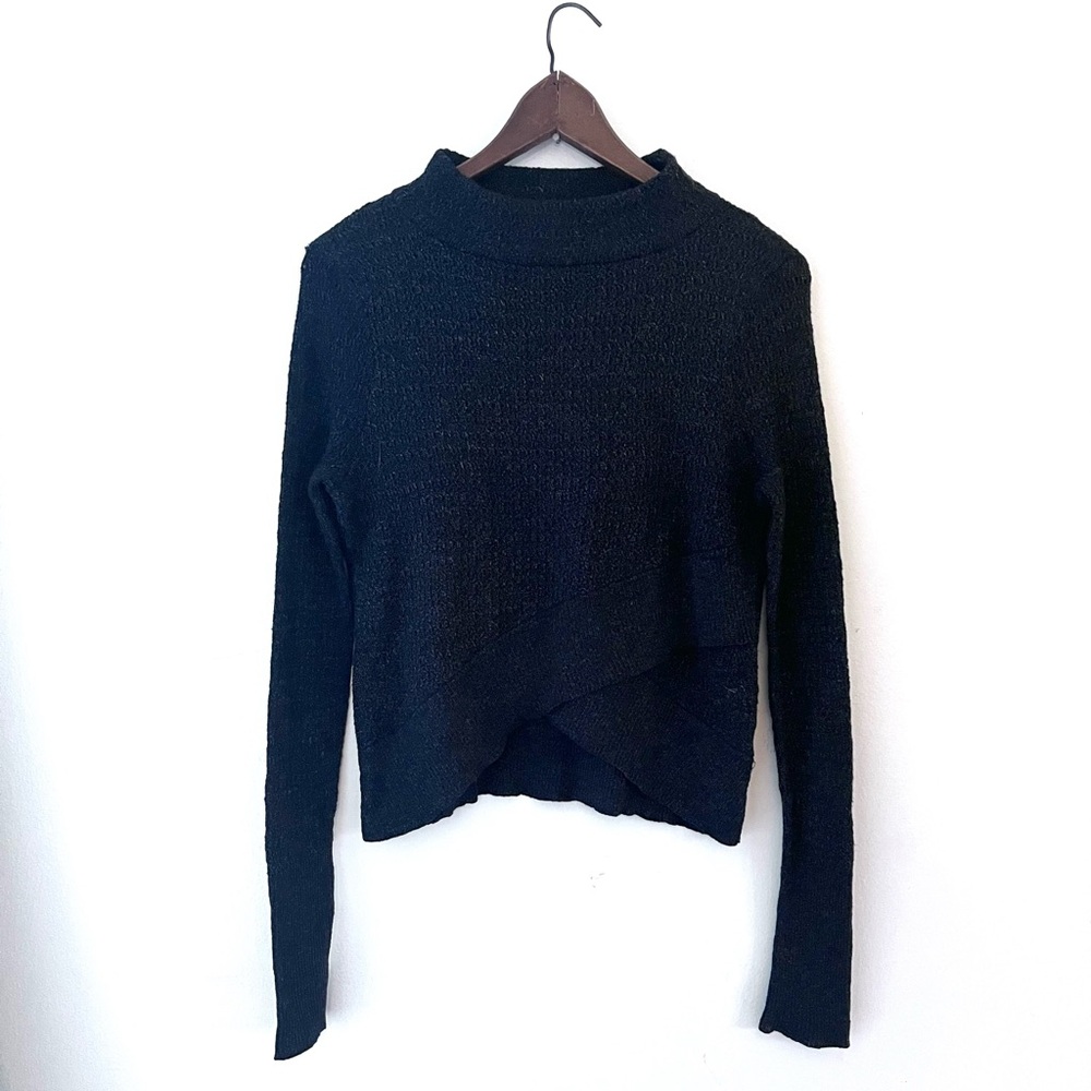 Free People Mock Neck Cross Front Linen/Cotton Knit Sweater Size Small Blue